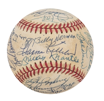 Hall of Famers Multi Signed OAL Baseball With 31 Signatures Including Mickey Mantle, Willie Mays, Stan Musial, Yogi Berra and Many Others (JSA)